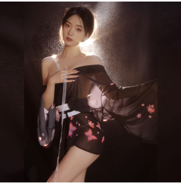 FEE ET MOI - Japanese Retro Sakura Kimono Set (Black)